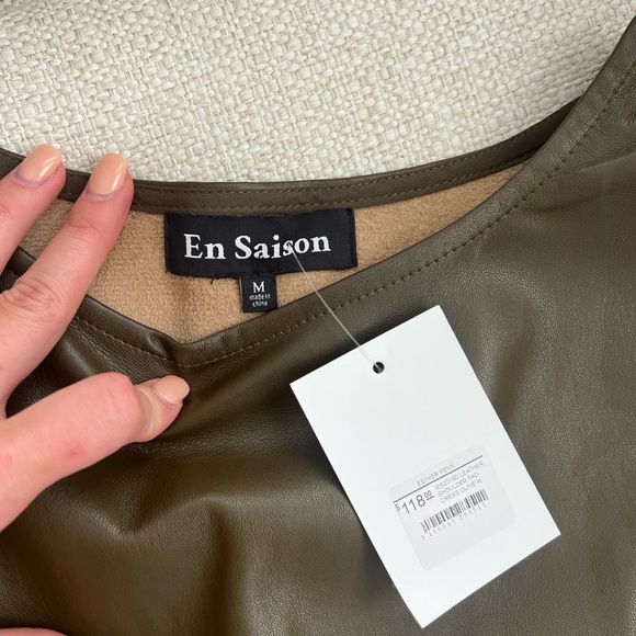 En Saison Olive Leather Mini Dress - Picture 1 of 6